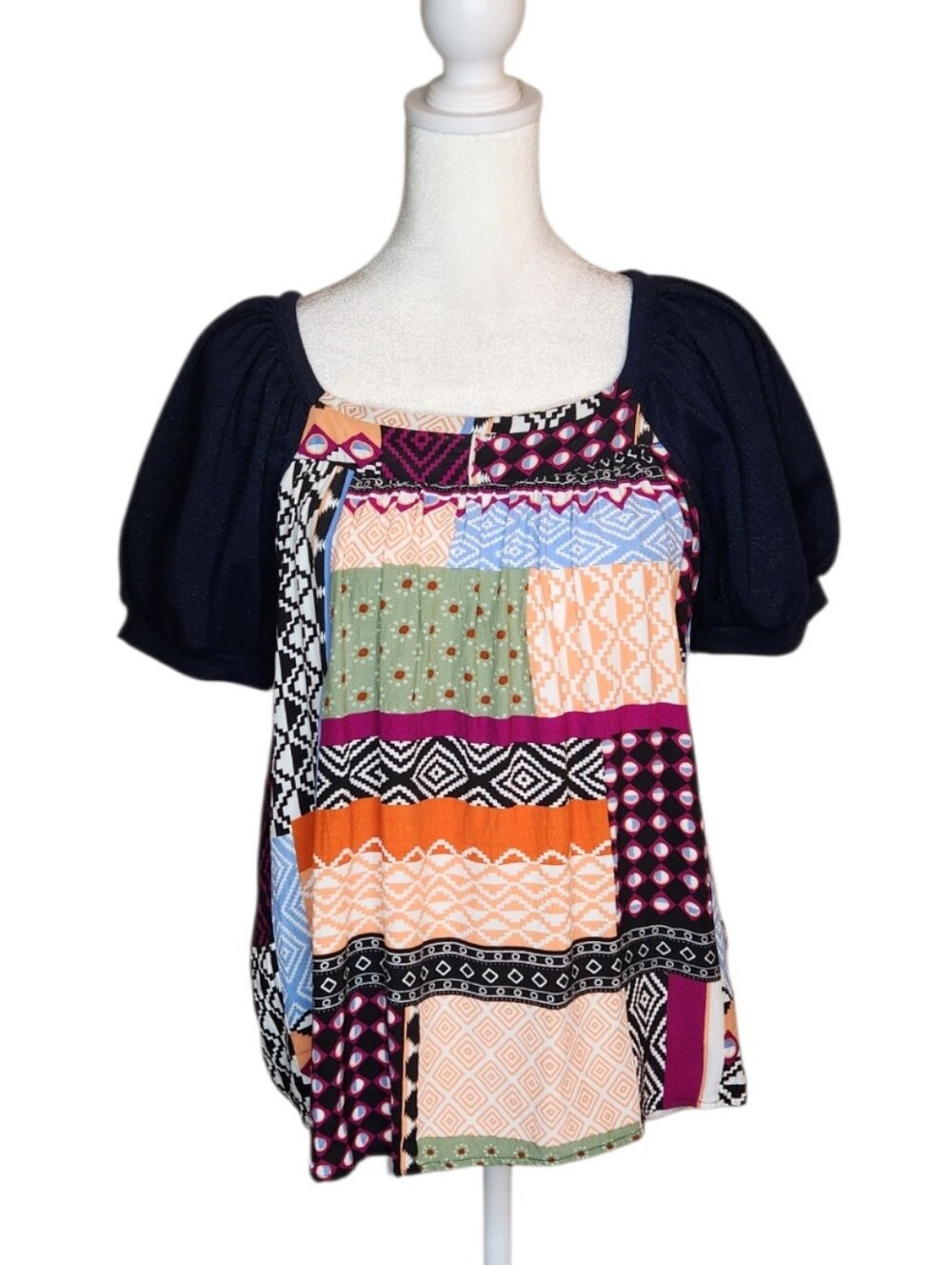 Maeve By Anthropologie Catiana Patchwork Puff Sleeve Top Size Small
